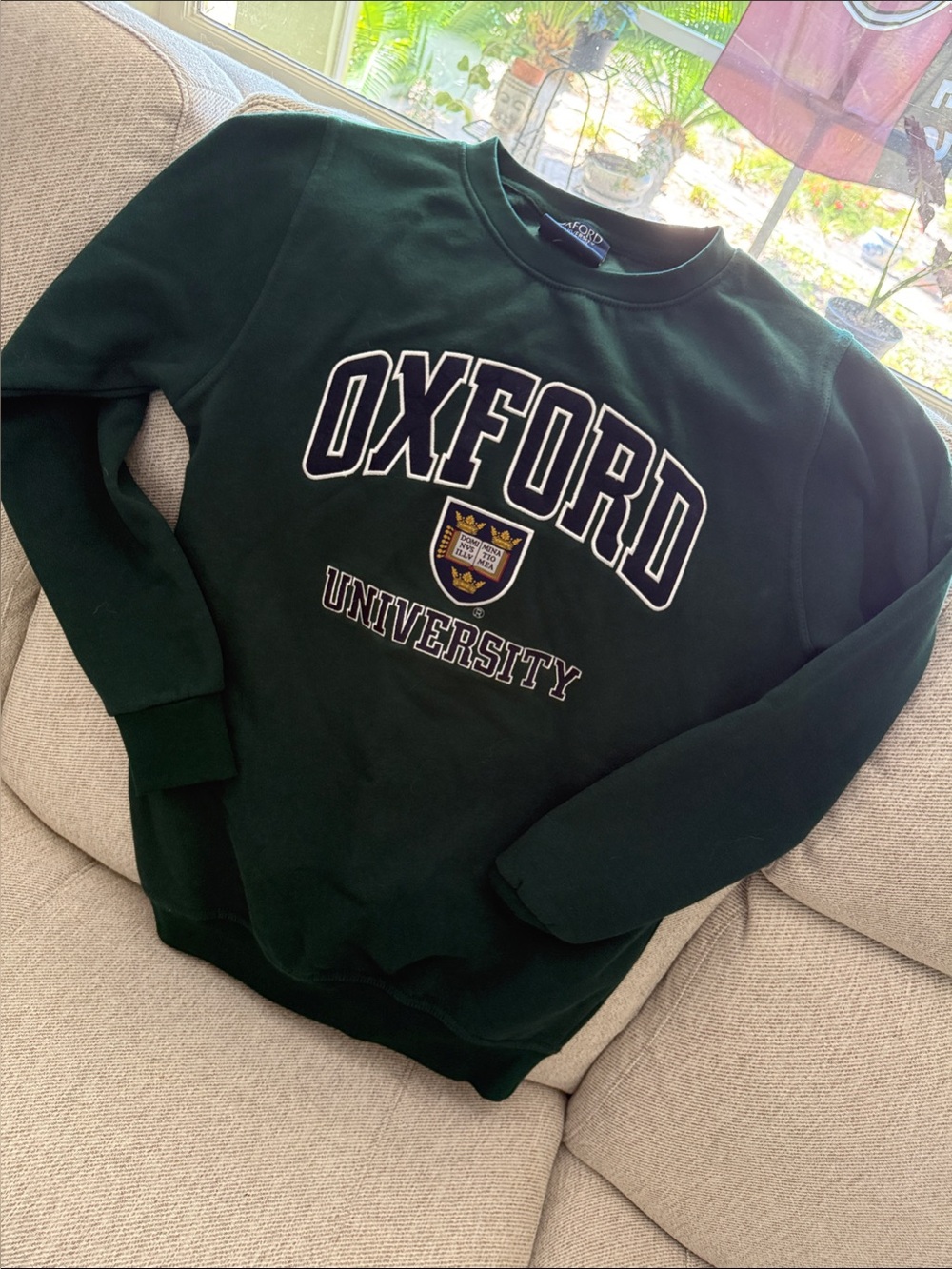 Oxford Dark Green Crewneck Sweatshirt with University Crest